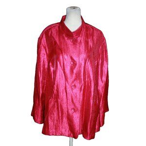 Hearts of Palm Women's Metallic Hot Pink Button Up Shacket Top Plus Size 20W